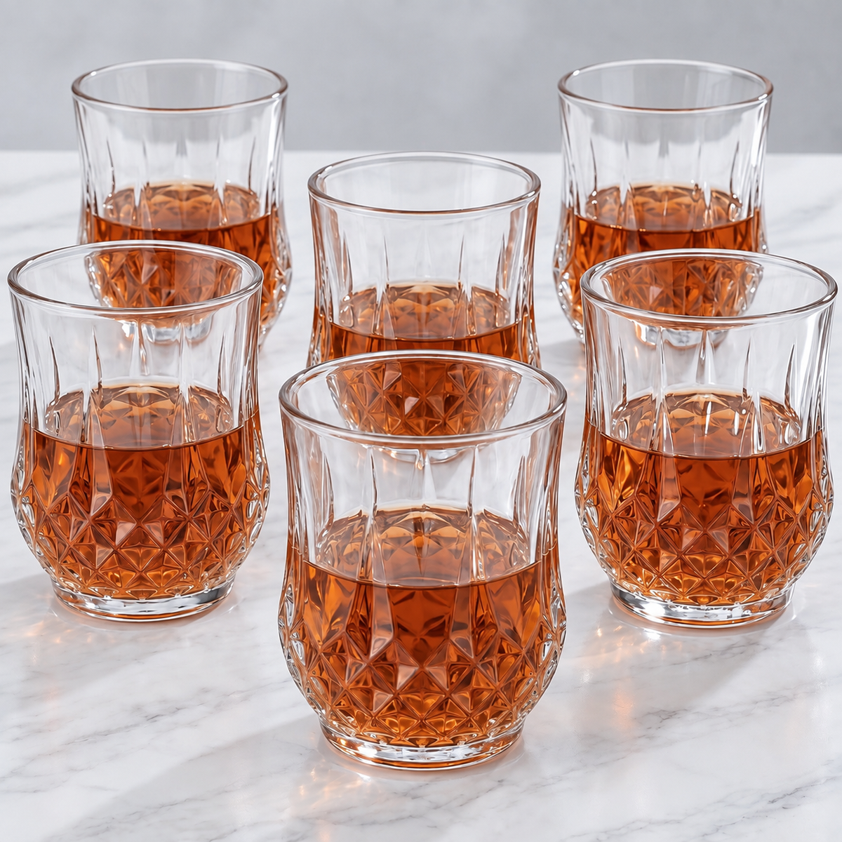 Allo Glass Set Of 6 Premium Whisky Glasses, 270 ml, For Drinking Water, Wine, Cocktail, Mocktail, Martini, Liquor, Alcohol, Scotch, Bourbon | Gift Set Packaging | Transparent Quilted Diamond Cut Glass