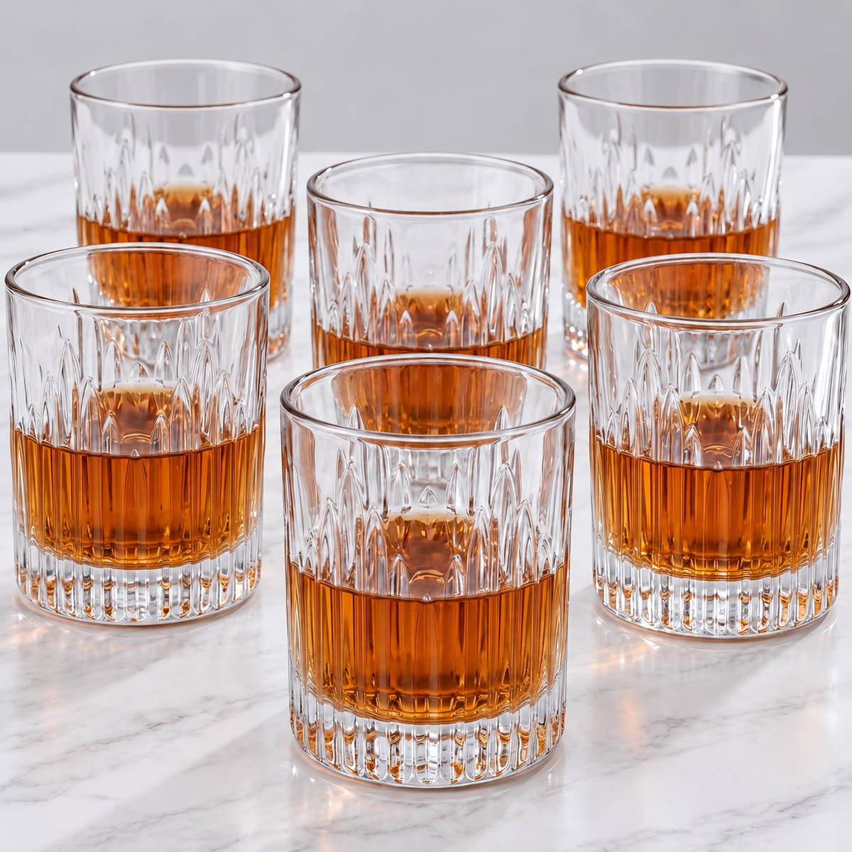 Allo Glass Set Of 6 Premium Whisky Glasses, 310 ml, For Drinking Water, Wine, Cocktail, Mocktail, Martini, Liquor, Alcohol, Scotch, Bourbon | Gift Set Packaging | Transparent Fluted Cut Whiskey Glass