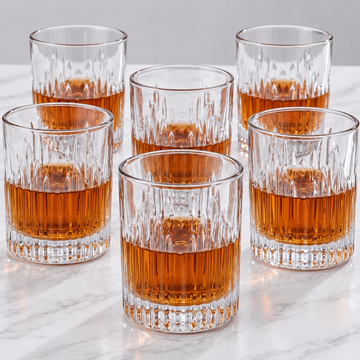 Allo Glass Set Of 6 Premium Whisky Glasses, 310 ml, For Drinking Water, Wine, Cocktail, Mocktail, Martini, Liquor, Alcohol, Scotch, Bourbon | Gift Set Packaging | Transparent Fluted Cut Whiskey Glass
