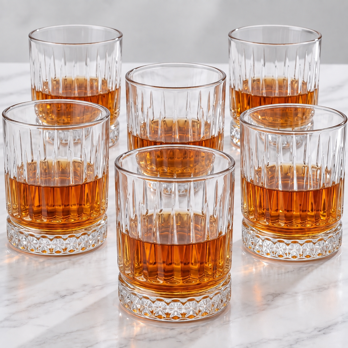 Allo Glass Set Of 6 Premium Whisky Glasses, 300 ml, For Drinking Water, Wine, Cocktail, Mocktail, Martini, Liquor, Alcohol, Scotch, Bourbon | Gift Set Packaging | Transparent Diamond Lattice Cut Glass