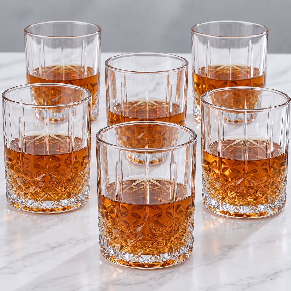 Allo Glass Set Of 6 Premium Whisky Glasses, 330 ml, For Drinking Water, Wine, Cocktail, Mocktail, Martini, Liquor, Alcohol, Scotch, Bourbon | Gift Set Packaging | Transparent Fluted Diamond Base Glass
