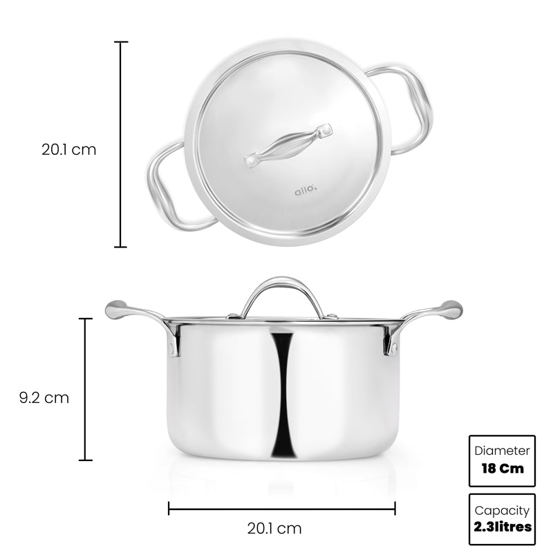 2.3L Allo CookSafe TriPly Saucepot | With Stainless Steel Lid | Induction Friendly | 18cm
