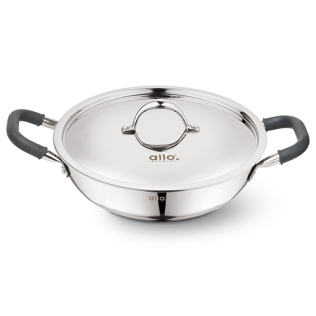 2L Allo CookSafe TriPly Kadhai | Stainless Steel | With Stainless Steel Lid | Induction Friendly | Naturally Non-stick | 22cm