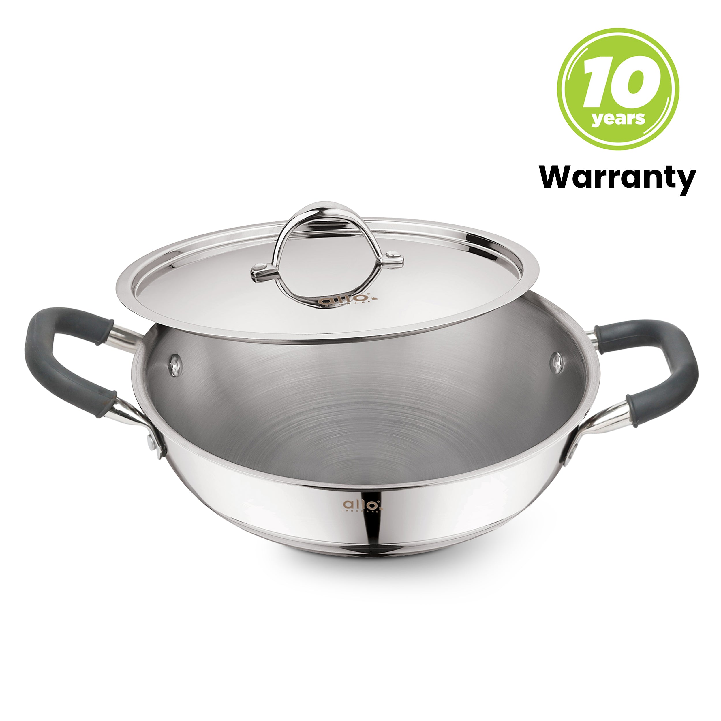 4L Allo CookSafe TriPly Kadhai | Stainless Steel | With Stainless Steel Lid | Induction Friendly | Naturally Non-stick | 28cm