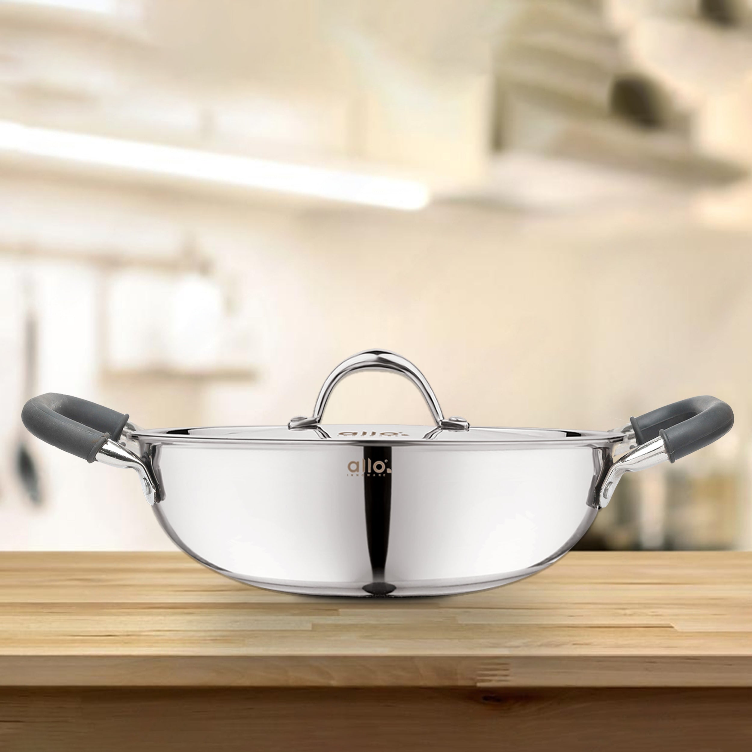 1.2L Allo CookSafe TriPly Kadhai | Stainless Steel | With Stainless Steel Lid | Induction Friendly | Naturally Non-stick | 18cm