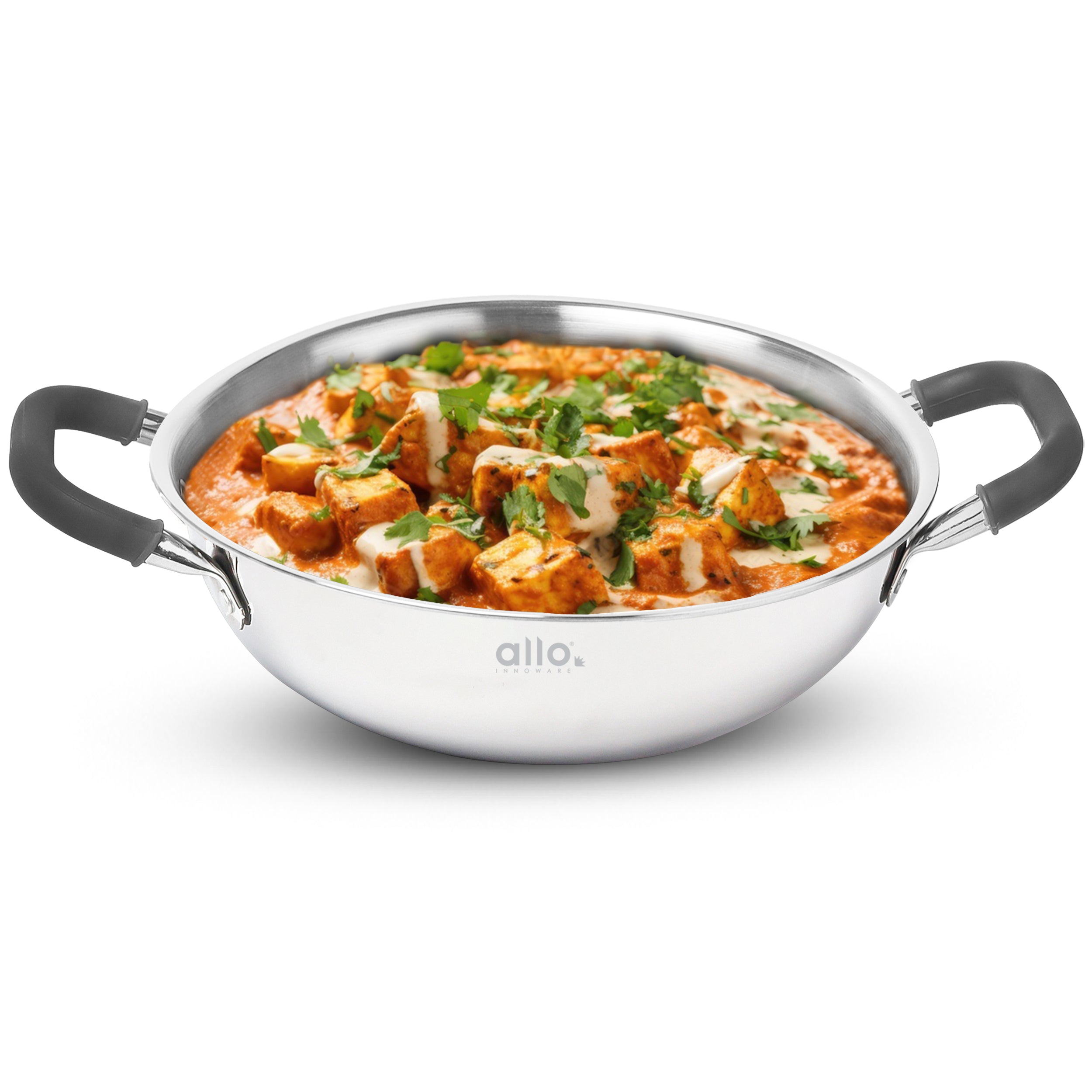 Allo Triply Stainless Steel Kadhai with Handles|Perfect Kadhai for Curry/Stir-Fry/Deep-Fry/DryVeg/Sauté Induction Friendly Naturally Non-Stick  | 10 Years Warranty, 20cm, 1.5 litres Without lid