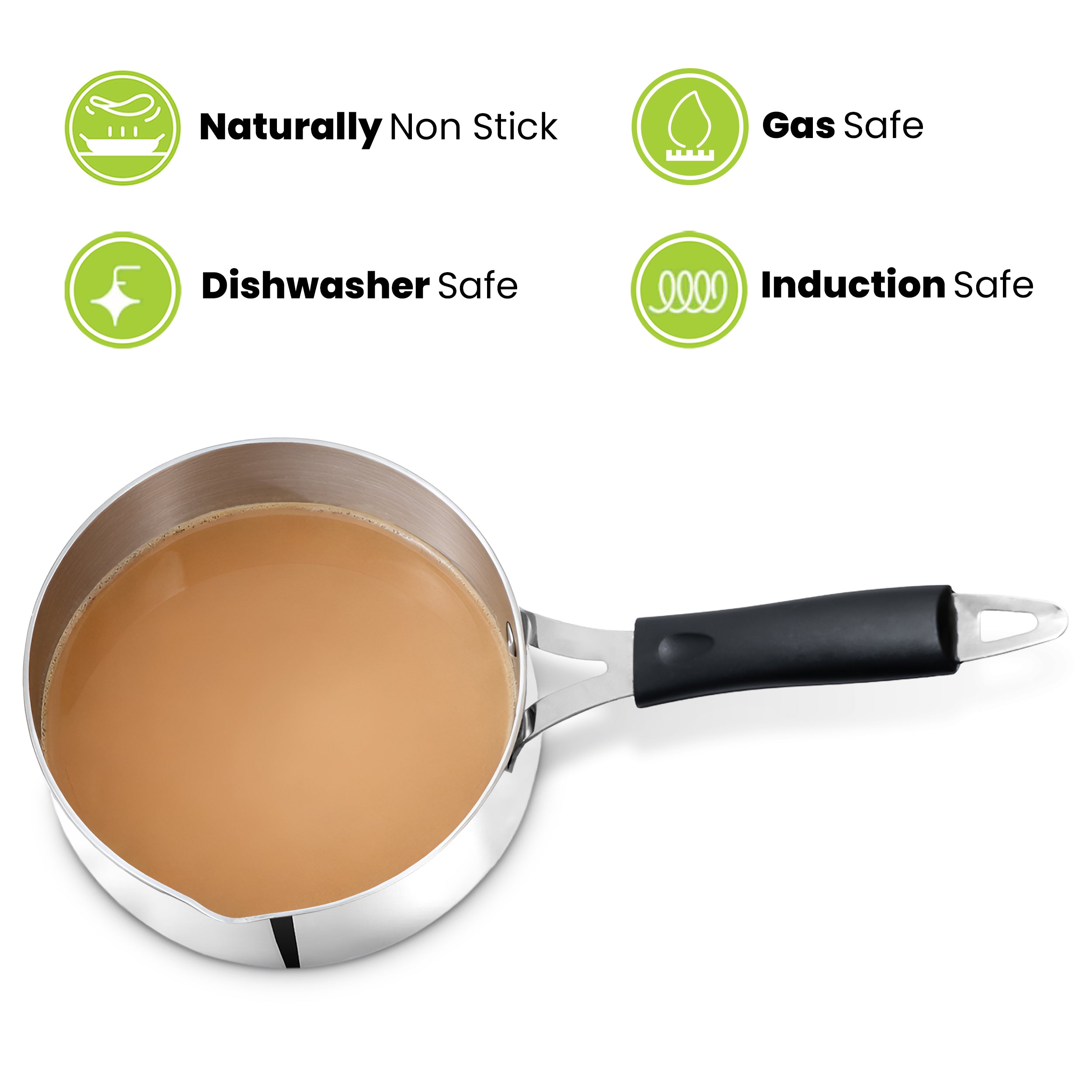 Allo Stainless Steel Heavy Bottom Sauce Pan with Glass Lid|Three Layer Impact Forged Bottom for Durability|Premium Look with Soft Touch Handles&Knob,Non-Stick,14cm 1.2L
