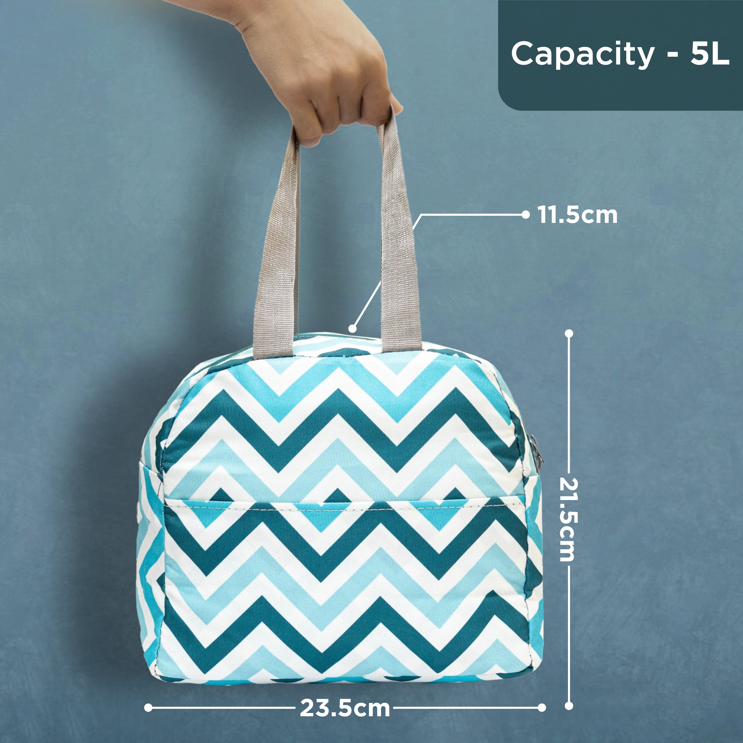 Allo Lunch Bag for Office, School & College, Washable Unisex Tiffin Bag for Men, Women & Kids, Lightweight, Leakproof, Water and Dust Resistant Multipurpose Lunch Bag, 5 litres, Blue Chevron