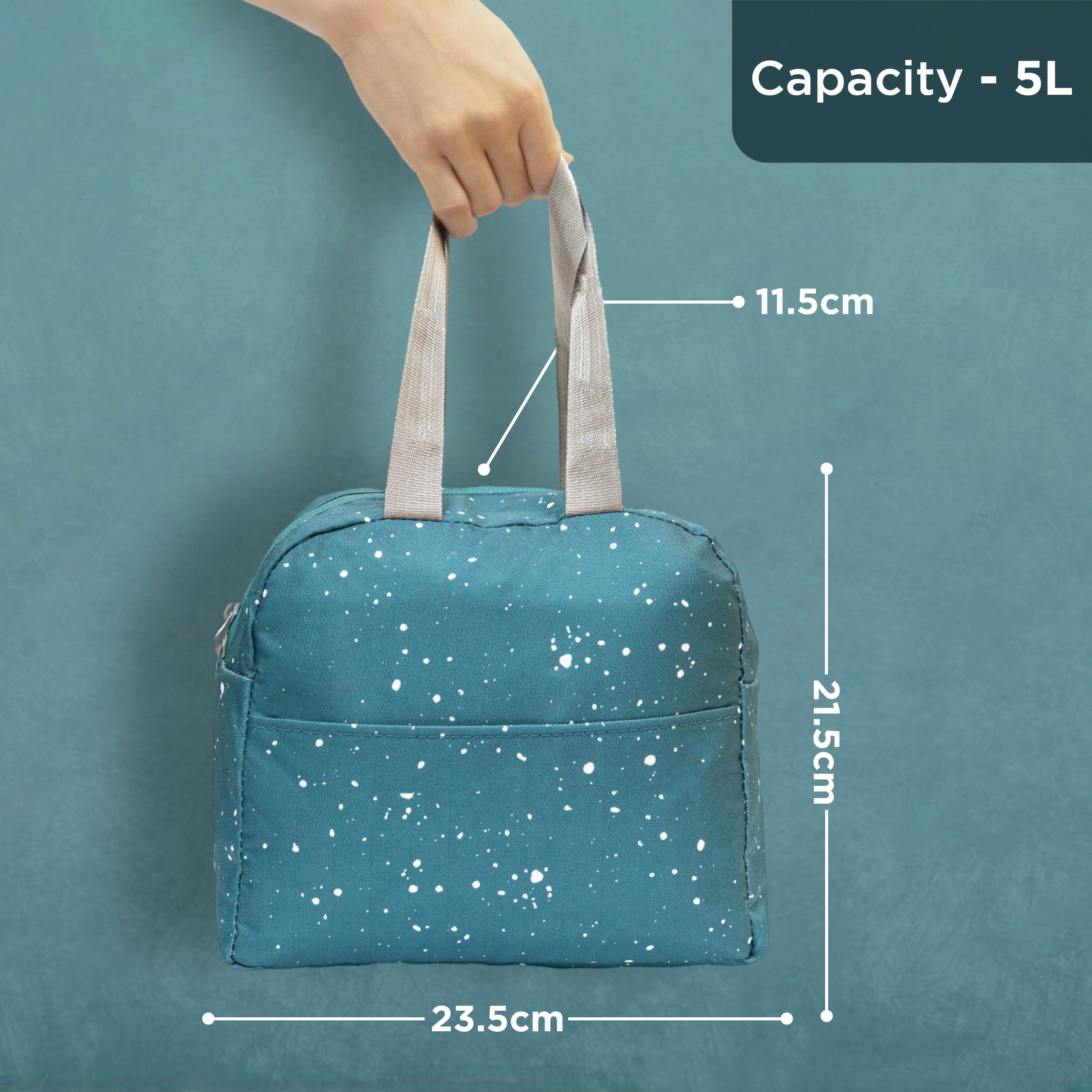 Allo Lunch Bag for Office, School & College, Washable Unisex Tiffin Bag for Men, Women & Kids, Lightweight, Leakproof, Water and Dust Resistant Multipurpose Lunch Bag, 5 litres, Teal Spalsh