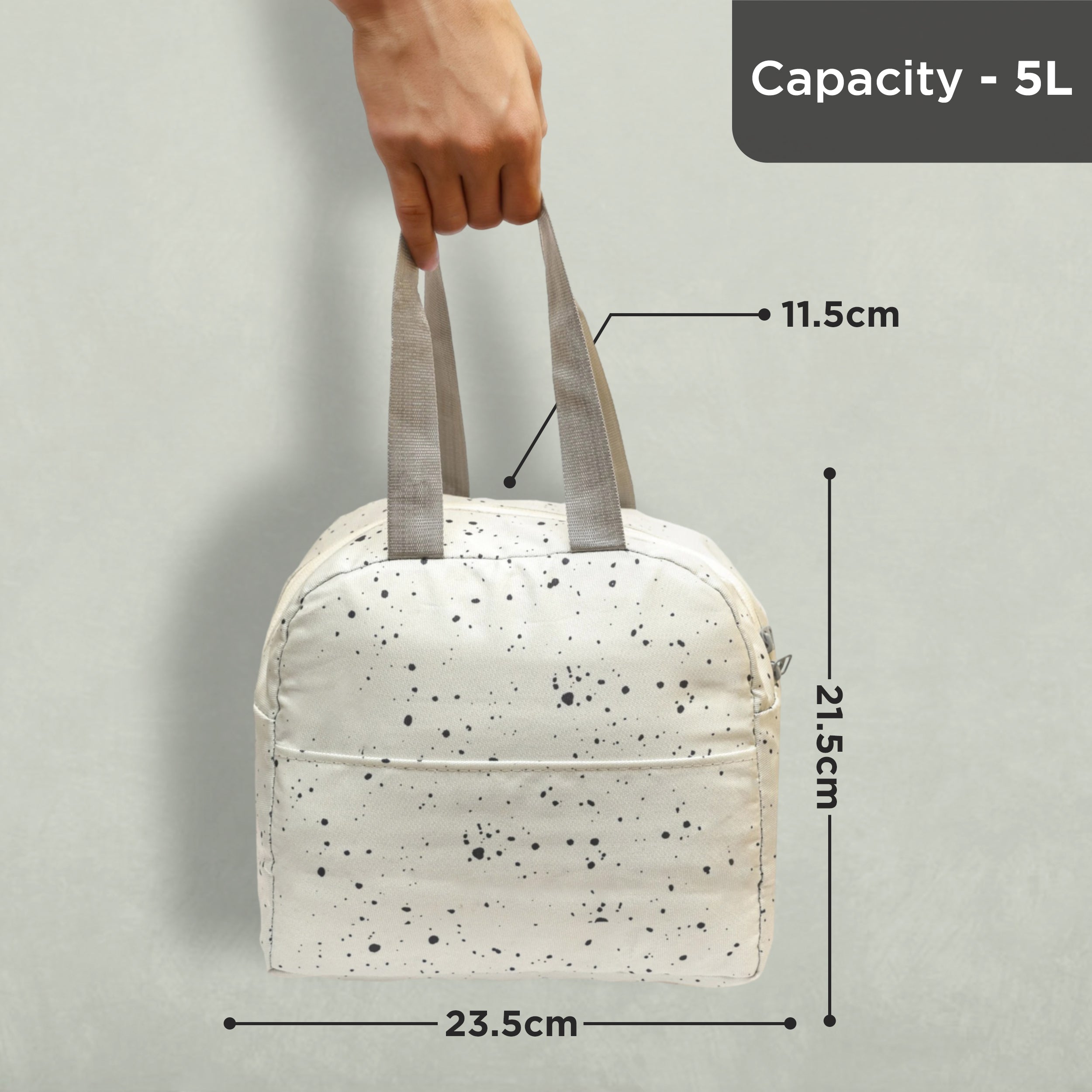 Allo Lunch Bag for Office, School & College, Washable Unisex Tiffin Bag for Men, Women & Kids, Lightweight, Leakproof, Water and Dust Resistant Multipurpose Lunch Bag, 5 litres, White Spalsh