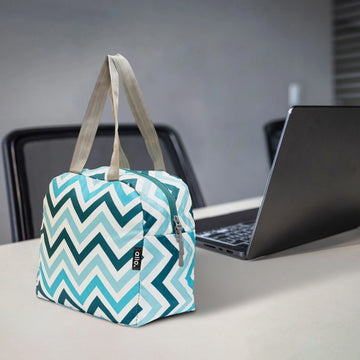 Allo Lunch Bag for Office, School & College, Washable Unisex Tiffin Bag for Men, Women & Kids, Lightweight, Leakproof, Water and Dust Resistant Multipurpose Lunch Bag, 5 litres, Blue Chevron