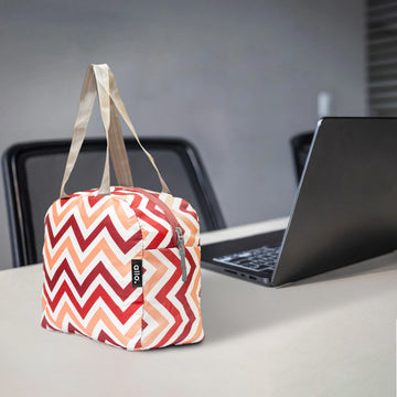 Allo Lunch Bag for Office, School & College, Washable Unisex Tiffin Bag for Men, Women & Kids, Lightweight, Leakproof, Water and Dust Resistant Multipurpose Lunch Bag, 5 litres, Red Chevron