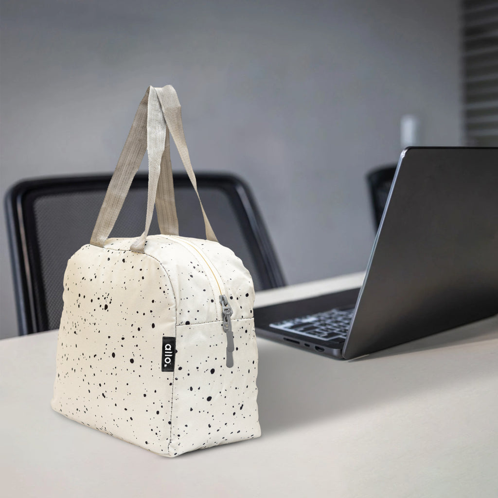 Allo Lunch Bag for Office, School & College, Washable Unisex Tiffin Bag for Men, Women & Kids, Lightweight, Leakproof, Water and Dust Resistant Multipurpose Lunch Bag, 5 litres, White Spalsh