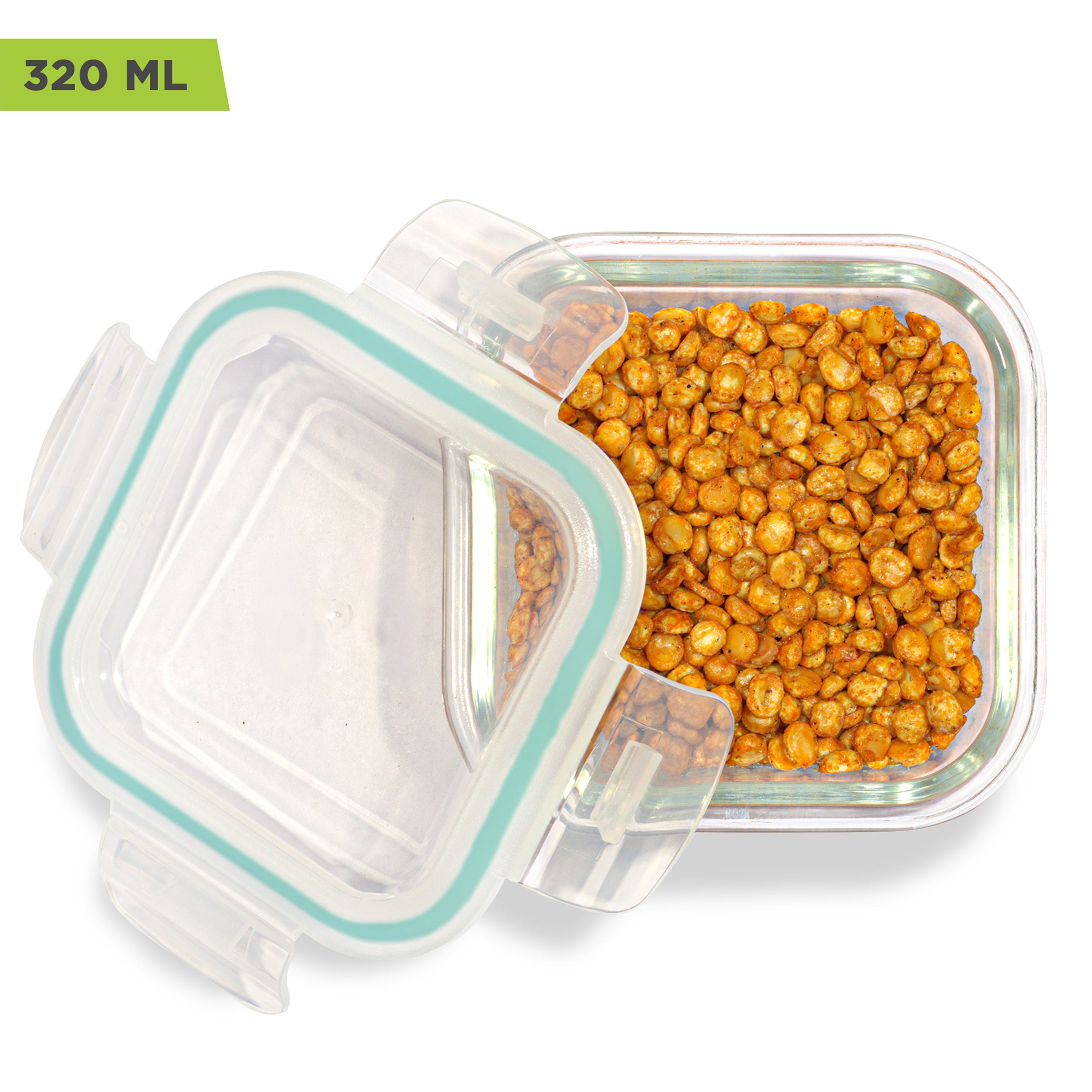 Allo Food Safe Glass Containers with Lids, 450°C Oven Microwave Safe Containers, High Borosilicate Meal Prep Glass Food Storage Containers for Kitchen, 320ml x 2, square