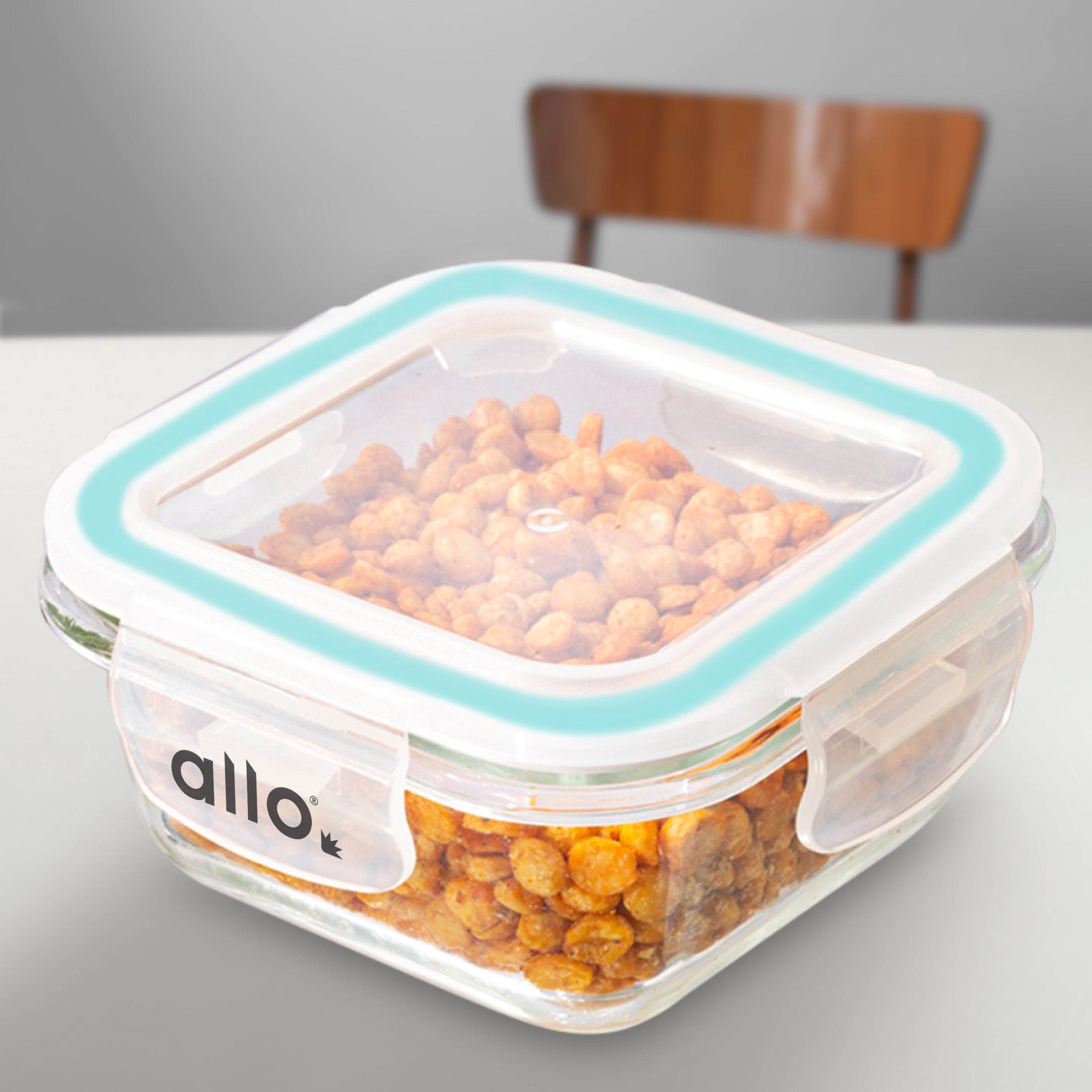 Allo Food Safe Glass Containers with Lids, 450°C Oven Microwave Safe Containers, High Borosilicate Meal Prep Glass Food Storage Containers for Kitchen, 320ml x 1, square