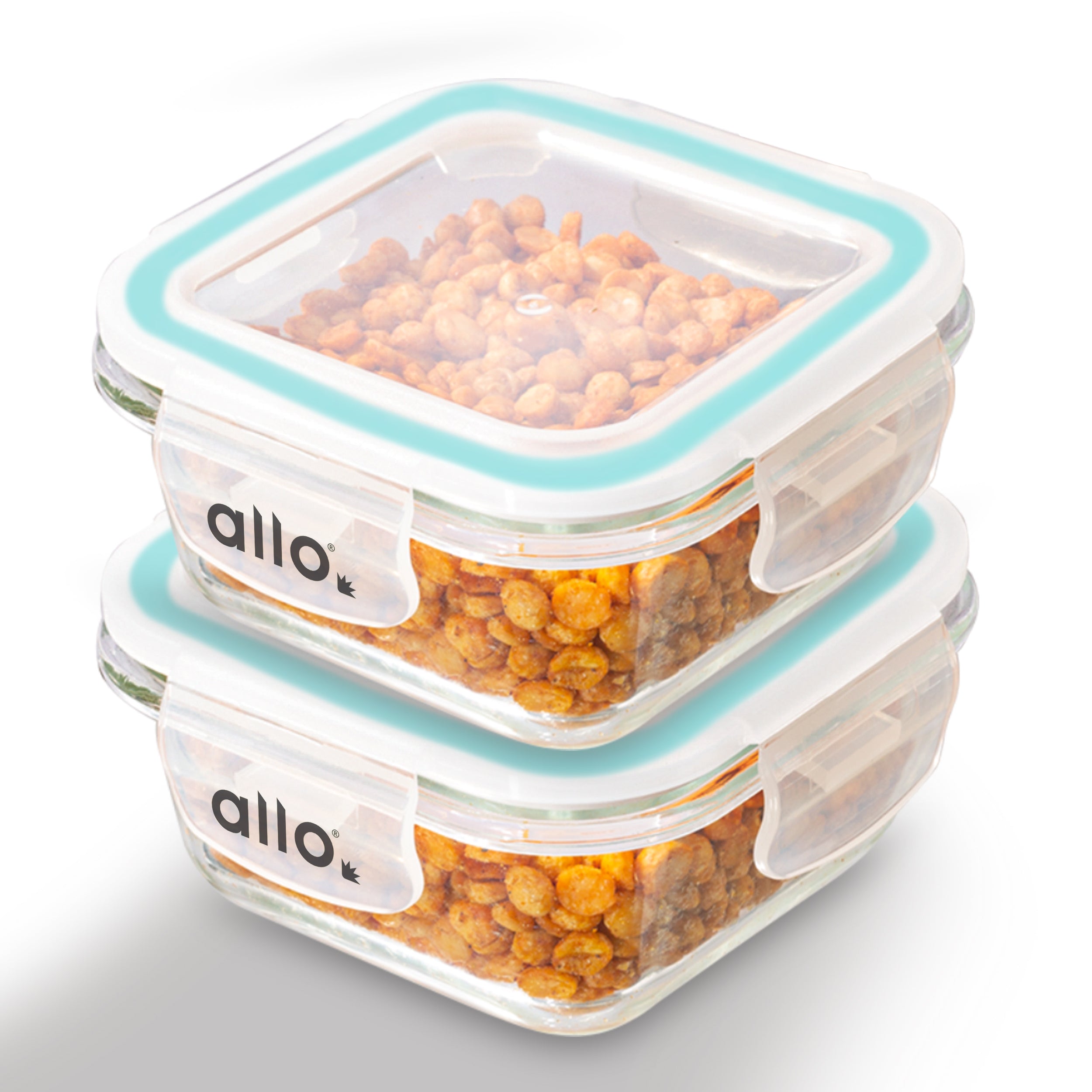 Allo Food Safe Glass Containers with Lids, 450°C Oven Microwave Safe Containers, High Borosilicate Meal Prep Glass Food Storage Containers for Kitchen, 320ml x 2, square