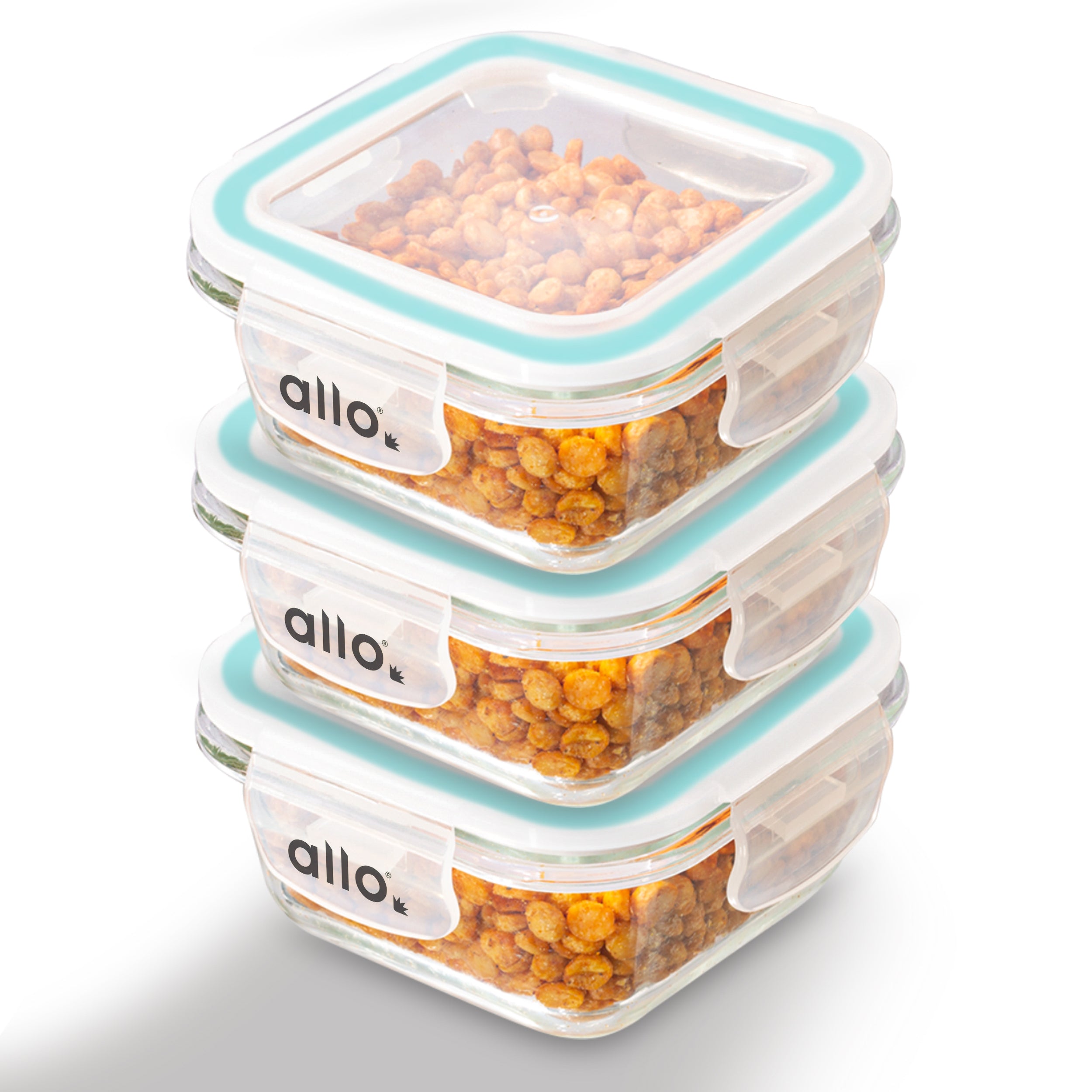Allo Food Safe Glass Containers with Lids, 450°C Oven Microwave Safe Containers, High Borosilicate Meal Prep Glass Food Storage Containers for Kitchen, 320ml x 3, square