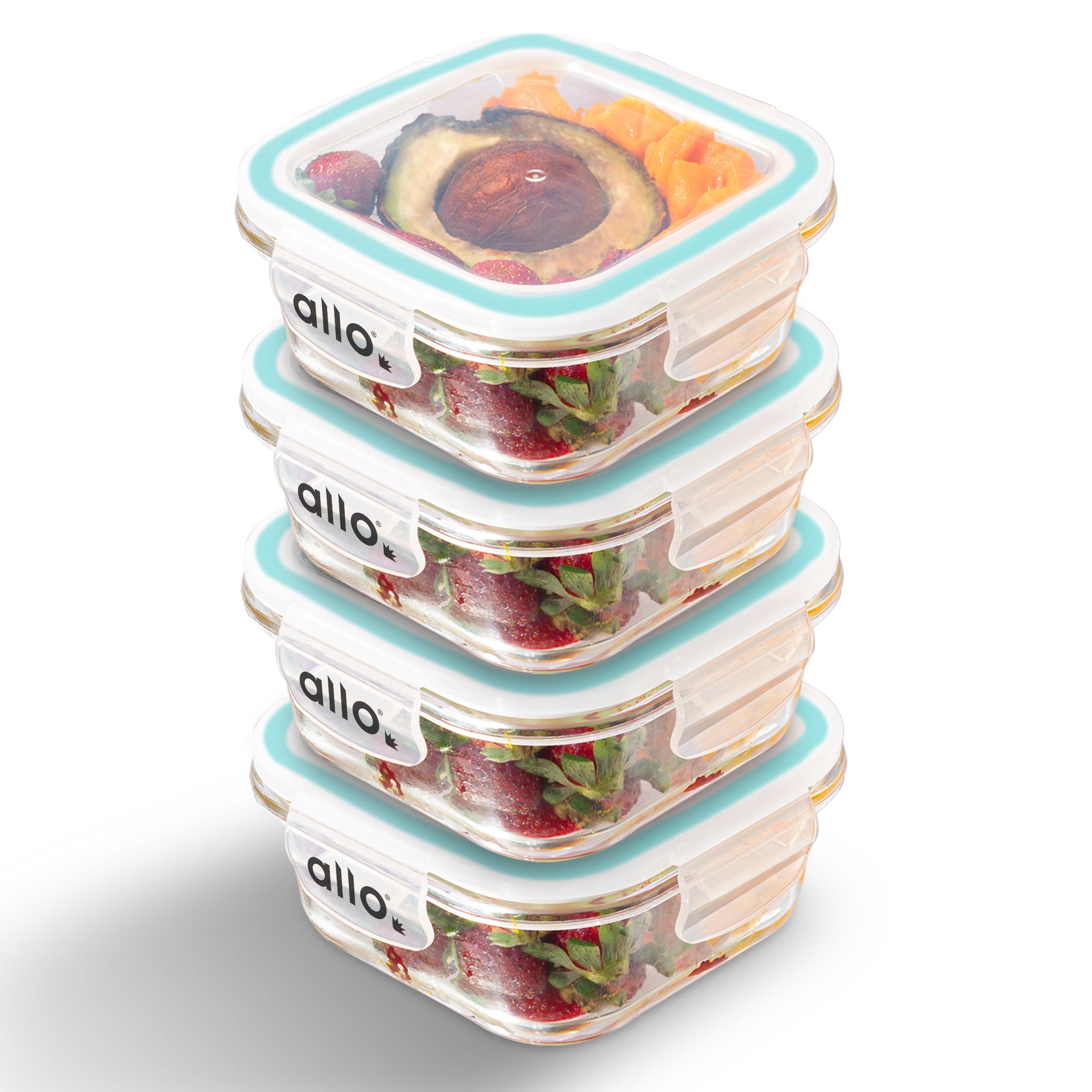 Allo Food Safe Glass Containers with Lids, 450°C Oven Microwave Safe Containers, High Borosilicate Meal Prep Glass Food Storage Containers for Kitchen, 550ml x 4, square