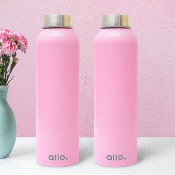 Allo Stainless Steel Water Bottle For Adults, Kids 0.95 Litre Water Bottles For School, Office, Sports, Gym 950ML Water Bottle For Men And Women, Pack Of 2 | Leak Proof & Bpa Free, Pink Steel Cap