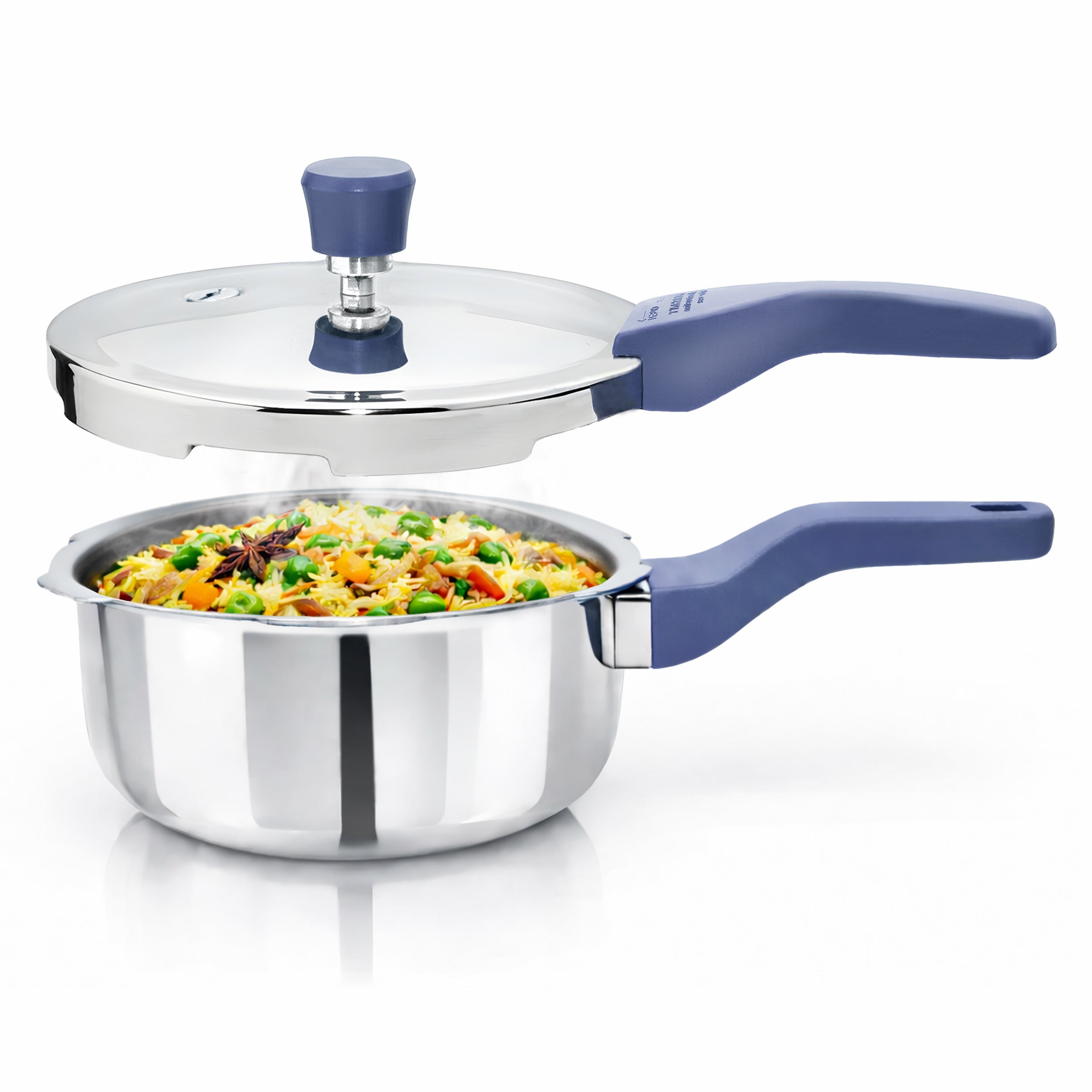 Allo CookSafe 2 Litre Triply Stainless Steel Pressure Cooker, Naturally Non-Stick Outer Lid Pressure Cooker, Healthy Cooking, Gas and Induction Friendly, ISI Certified, 10 Year Warranty, Slate Blue