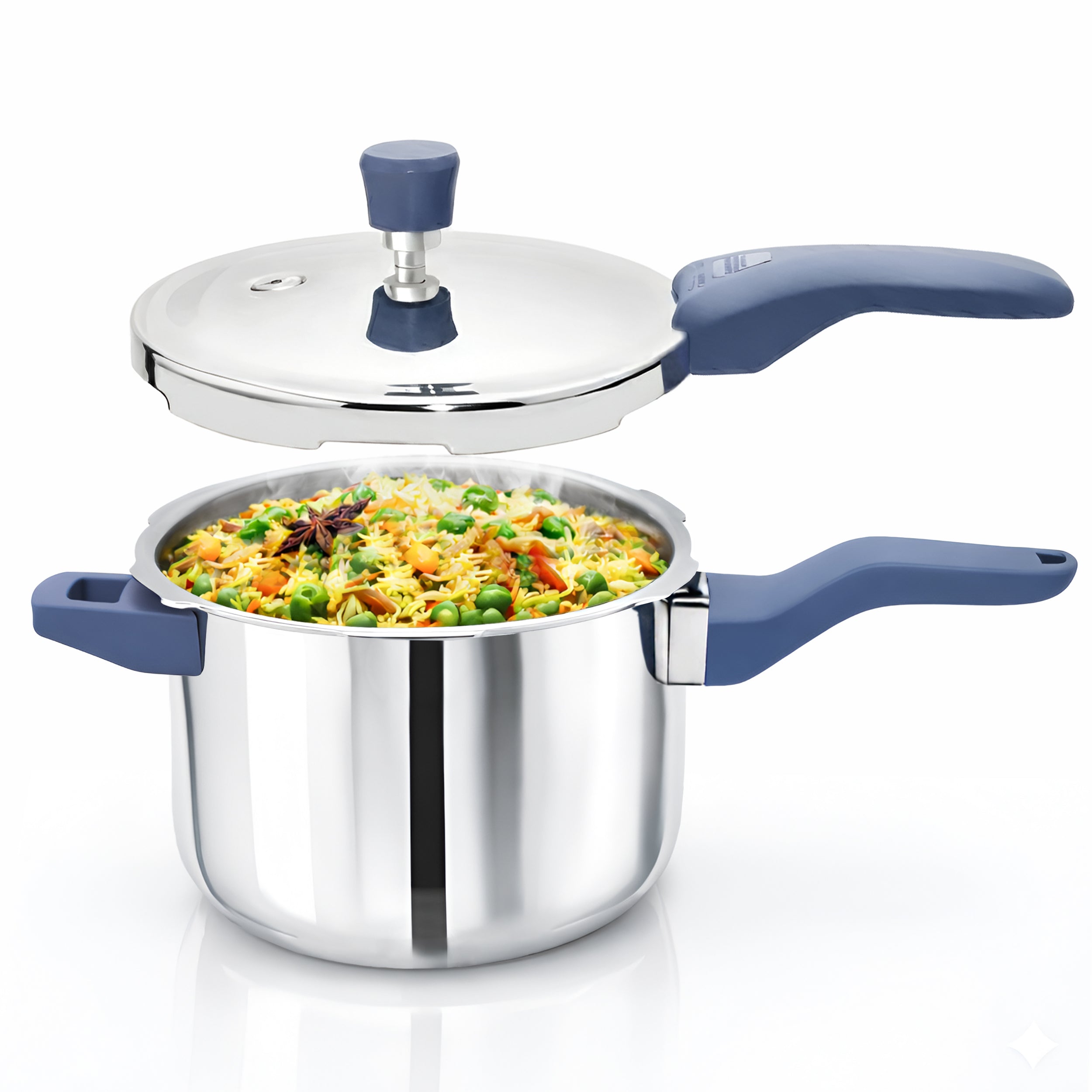 Allo CookSafe 5 Litre Triply Stainless Steel Pressure Cooker, Naturally Non-Stick Outer Lid Pressure Cooker, Healthy Cooking, Gas and Induction Friendly, ISI Certified, 10 Year Warranty, Slate Blue