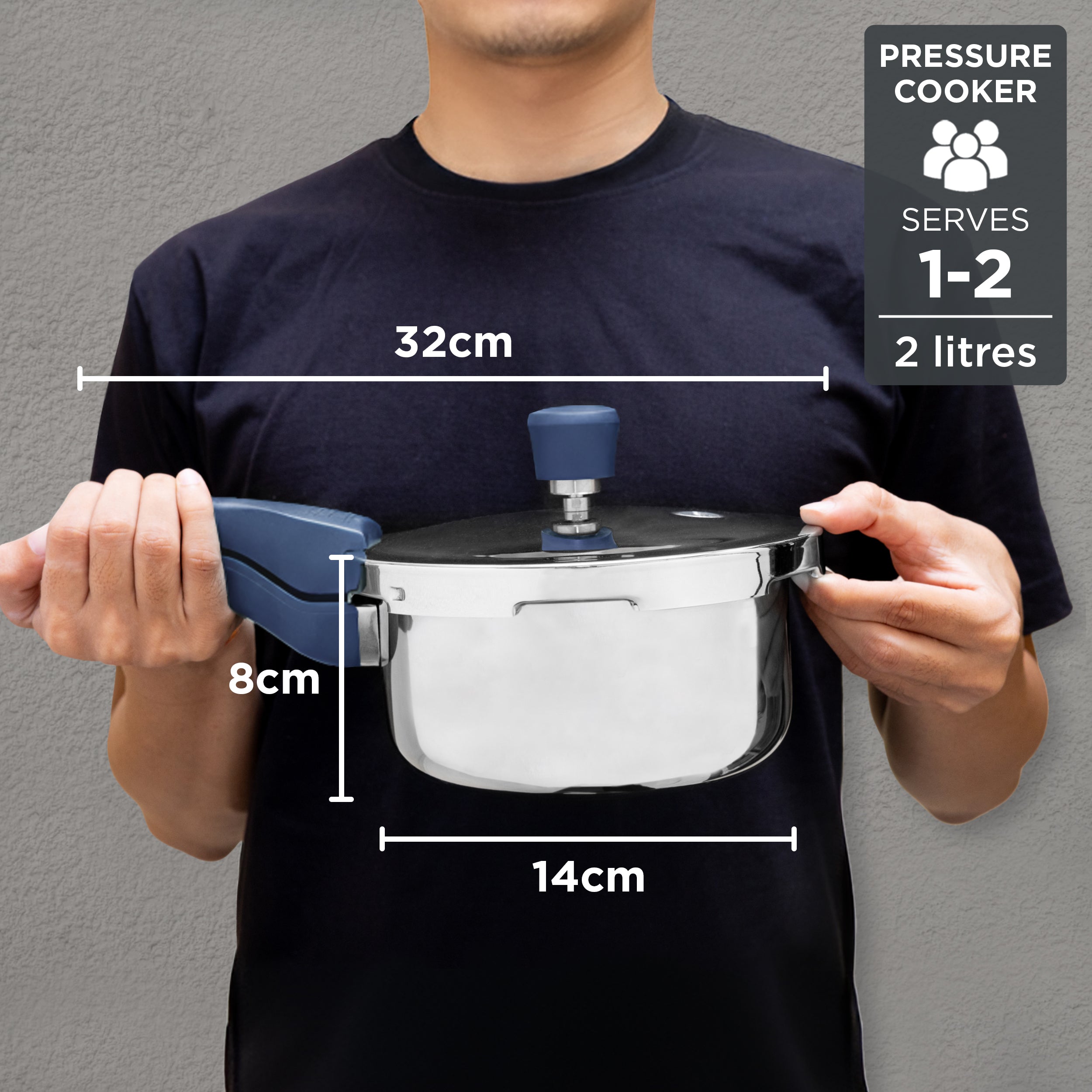 Allo CookSafe 2 Litre Triply Stainless Steel Pressure Cooker, Naturally Non-Stick Outer Lid Pressure Cooker, Healthy Cooking, Gas and Induction Friendly, ISI Certified, 10 Year Warranty, Slate Blue