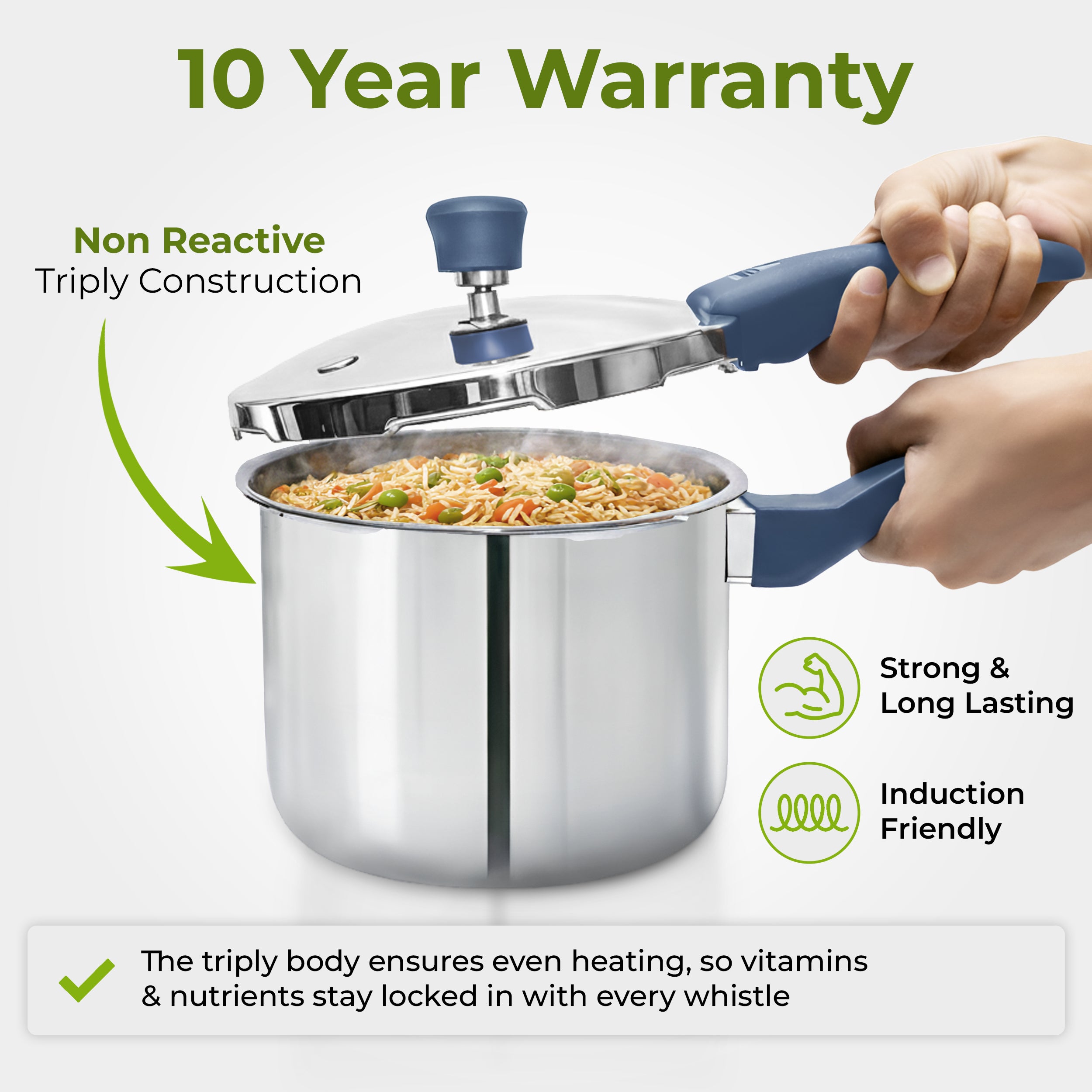 Allo CookSafe 5 Litre Triply Stainless Steel Pressure Cooker, Naturally Non-Stick Outer Lid Pressure Cooker, Healthy Cooking, Gas and Induction Friendly, ISI Certified, 10 Year Warranty, Slate Blue