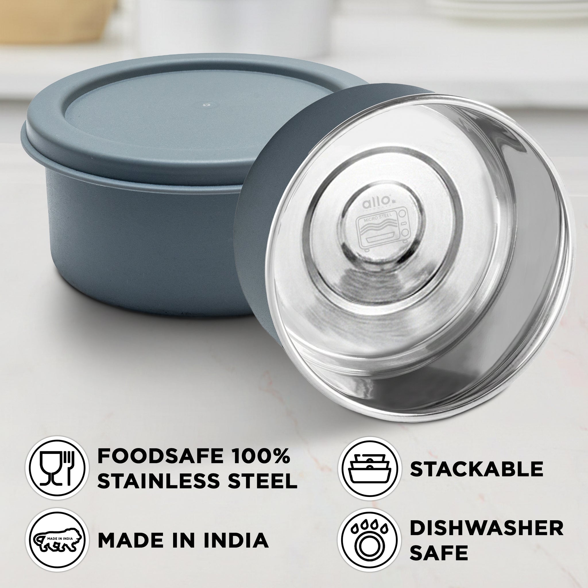 Allo Microwave Safe Stainless Steel Container, AirTight tiffin & Leak ...