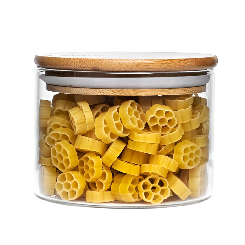 Allo 220ML Kitchen Storage Box Glass Jars With Wooden Lids - Borosilicate Glass Food Storage Containers Airtight Glass Jar For Tea, Coffee, Spice, Pulses, Masala (Round Glass Jar - Set of 1)