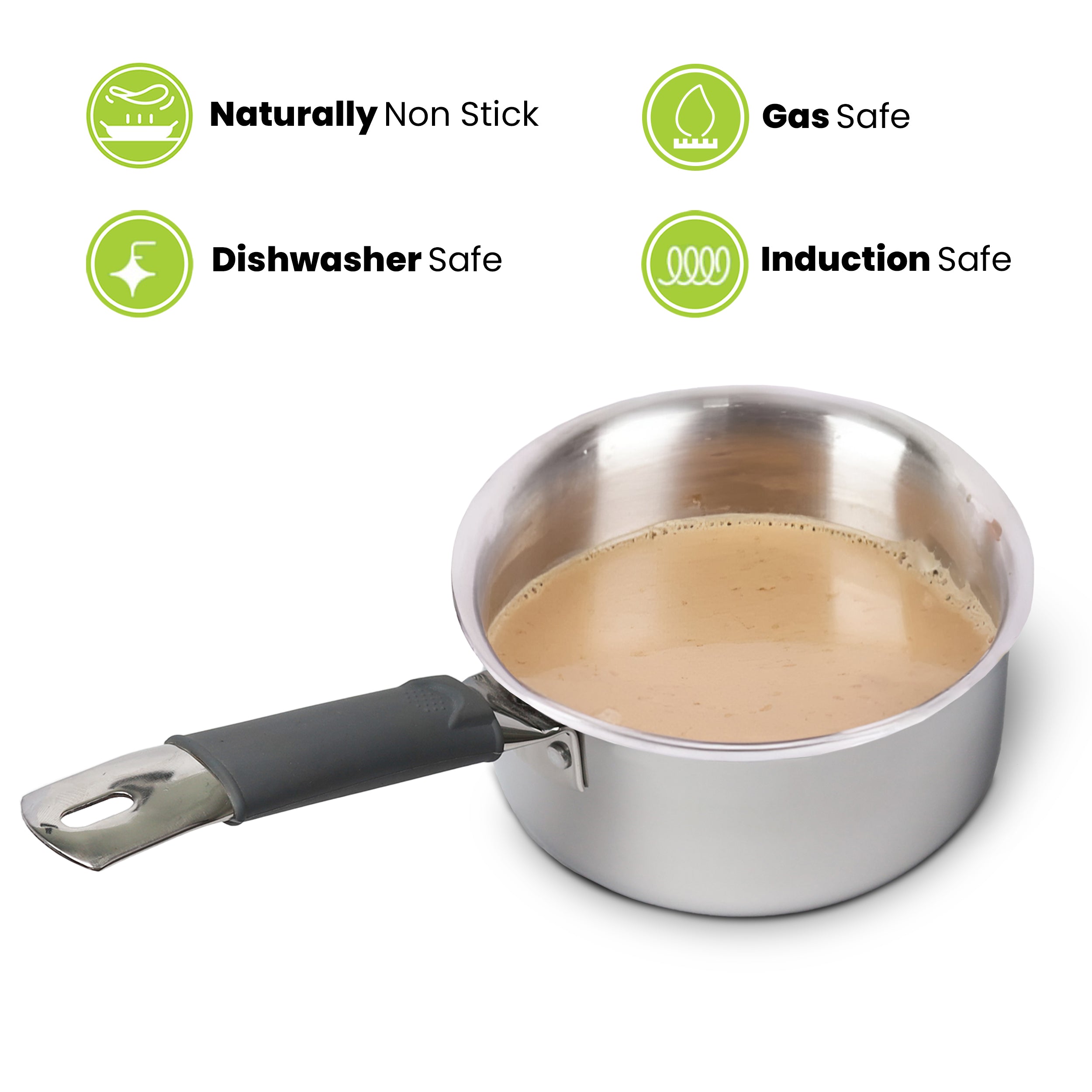 2.3L Allo CookSafe TriPly Sauce pan | Stainless Steel | With Stainless Steel Lid | Induction Friendly | Naturally Non-stick | 18cm