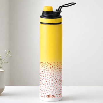 Allo Steel Water Bottles Stainless Steel Sipper Water Bottle for adults, kids 1 Litre Water Bottles for School, Office, Sports, Gym 1L Water Bottle for Men and women, Yellow White 850ml
