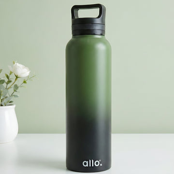 Allo Steel Water Bottles Stainless Steel Sipper Water Bottle for adults, kids 0.95 Litre Water Bottles for School, Office, Sports, Gym 950ML Water Bottle for Men and women, Olive green & Black 950ml