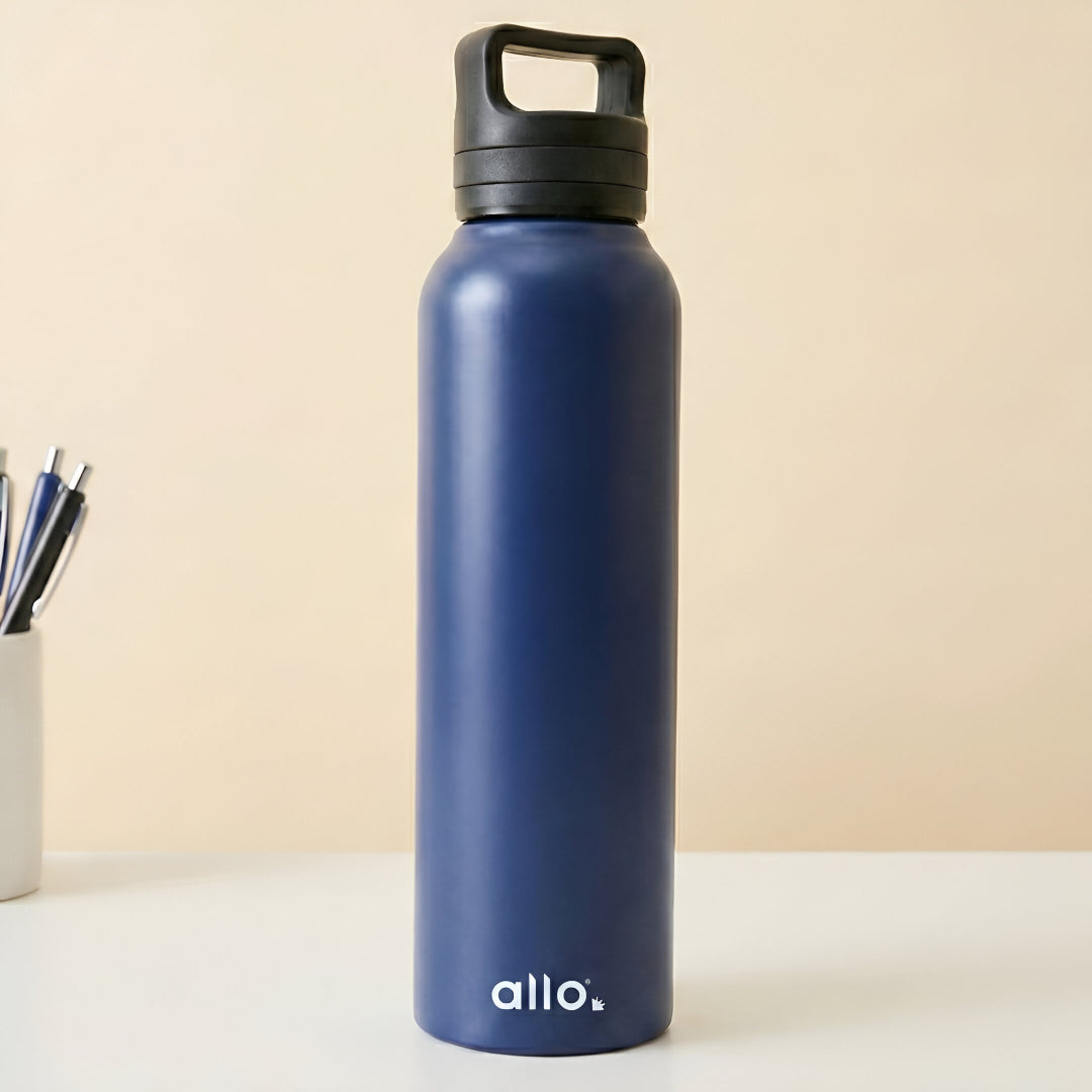 Allo Steel Water Bottles Stainless Steel Sipper Water Bottle for adults, kids 0.95 Litre Water Bottles for School, Office, Sports, Gym 950ML Water Bottle for Men and women, Royal Blue 950ml