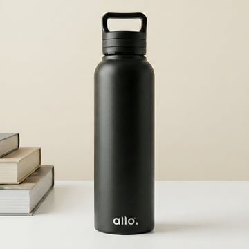 Allo Steel Water Bottles Stainless Steel Sipper Water Bottle for adults, kids 0.95 Litre Water Bottles for School, Office, Sports, Gym 950ML Water Bottle for Men and women, Black 950ml