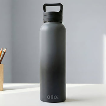 Allo Steel Water Bottles Stainless Steel Sipper Water Bottle for adults, kids 0.95 Litre Water Bottles for School, Office, Sports, Gym 950ML Water Bottle for Men and women, Dark Grey & Black 950ml