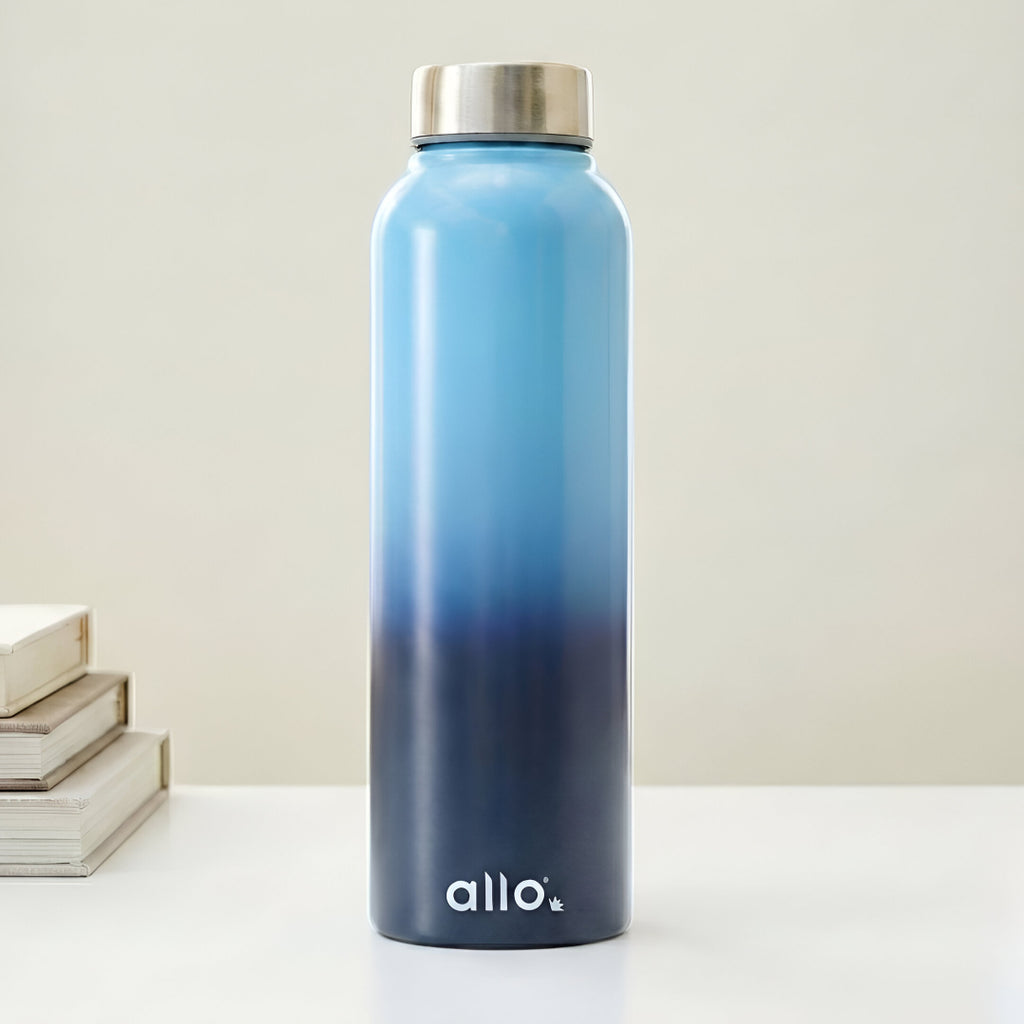 Allo Steel Water Bottles Stainless Steel Sipper Water Bottle for adults, kids 0.95 Litre Water Bottles for School, Office, Sports, Gym 950ML Water Bottle for Men and women, Light & Dark Blue 950ml