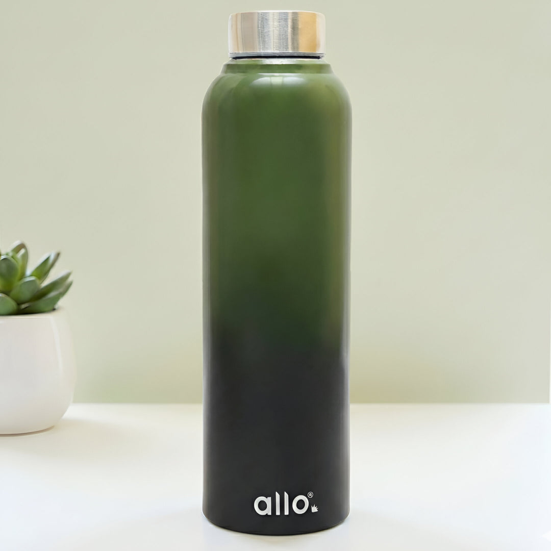 Allo Steel Water Bottles Stainless Steel Sipper Water Bottle for adults, kids 0.95 Litre Water Bottles for School, Office, Sports, Gym 950ML Water Bottle for Men and women, Olive gren & Black 950ml