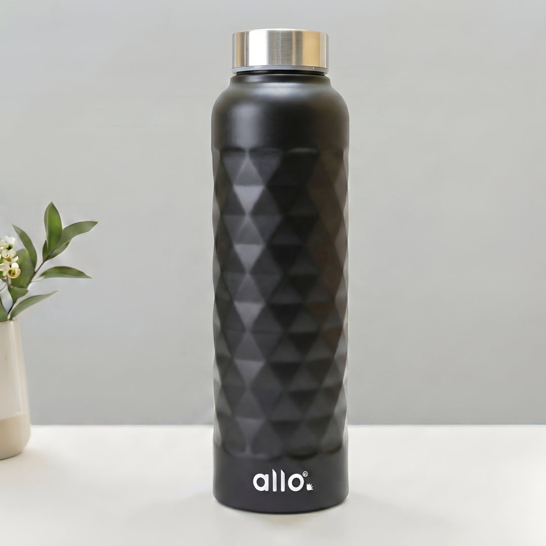 Allo Steel Water Bottles Stainless Steel Sipper Water Bottle for adults, kids 0.95 Litre Water Bottles for School, Office, Sports, Gym 950ML Water Bottle for Men and women, Black 950ml