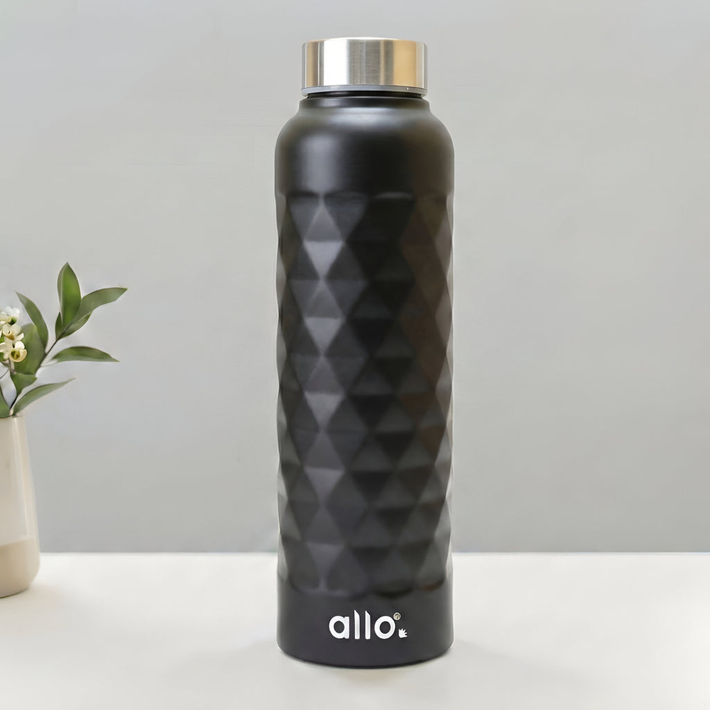 Allo Steel Water Bottles Stainless Steel Sipper Water Bottle for adults, kids 1 Litre Water Bottles for School, Office, Sports, Gym 1L Water Bottle for Men and women, Black 1000ml