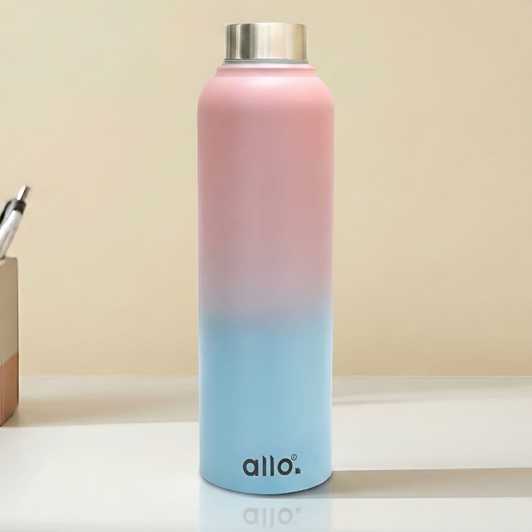 Allo Steel Water Bottles Stainless Steel Sipper Water Bottle for adults, kids 0.95 Litre Water Bottles for School, Office, Sports, Gym 950ML Water Bottle for Men and women, Pink & Baby Blue 950ml