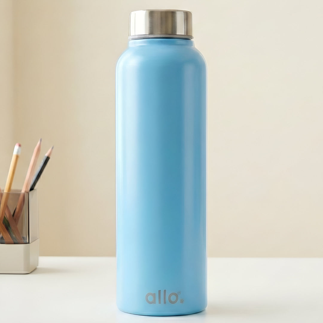 Allo Steel Water Bottles Stainless Steel Sipper Water Bottle for adults, kids 0.95 Litre Water Bottles for School, Office, Sports, Gym 950ML Water Bottle for Men and women, True Blue 950ml