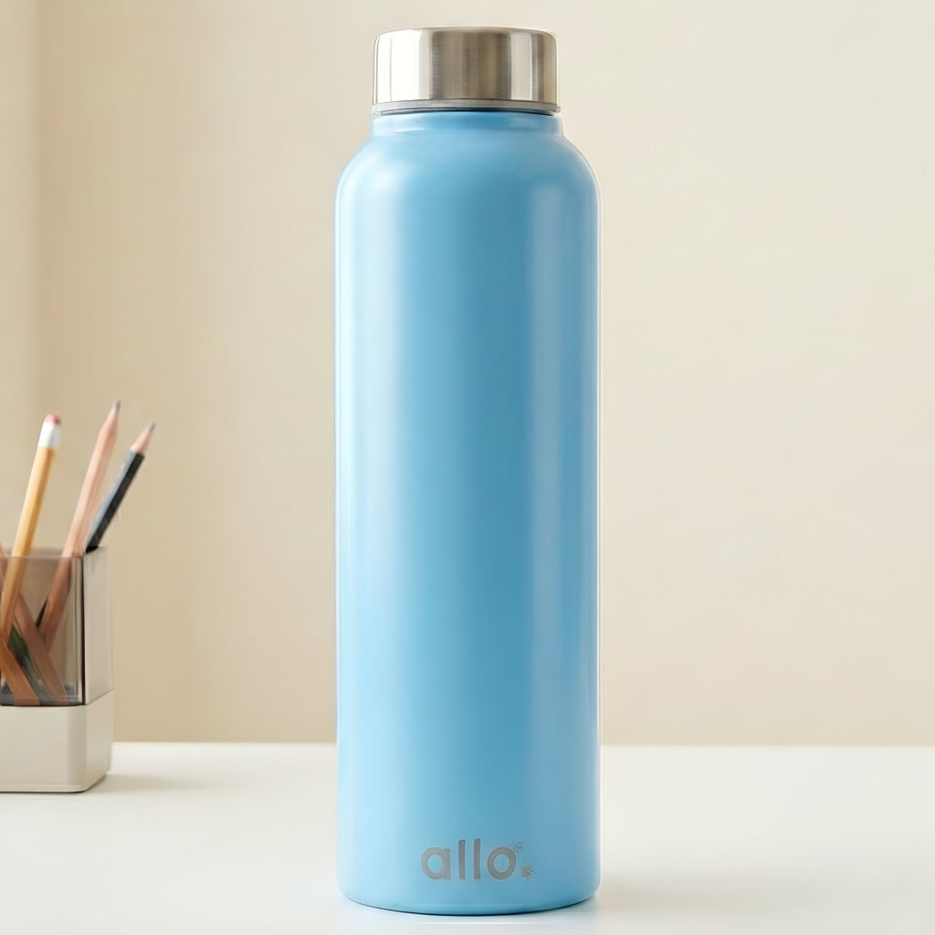 Allo Steel Water Bottles Stainless Steel Sipper Water Bottle for adults, kids 1 Litre Water Bottles for School, Office, Sports, Gym 1L Water Bottle for Men and women, True Blue 1000ml