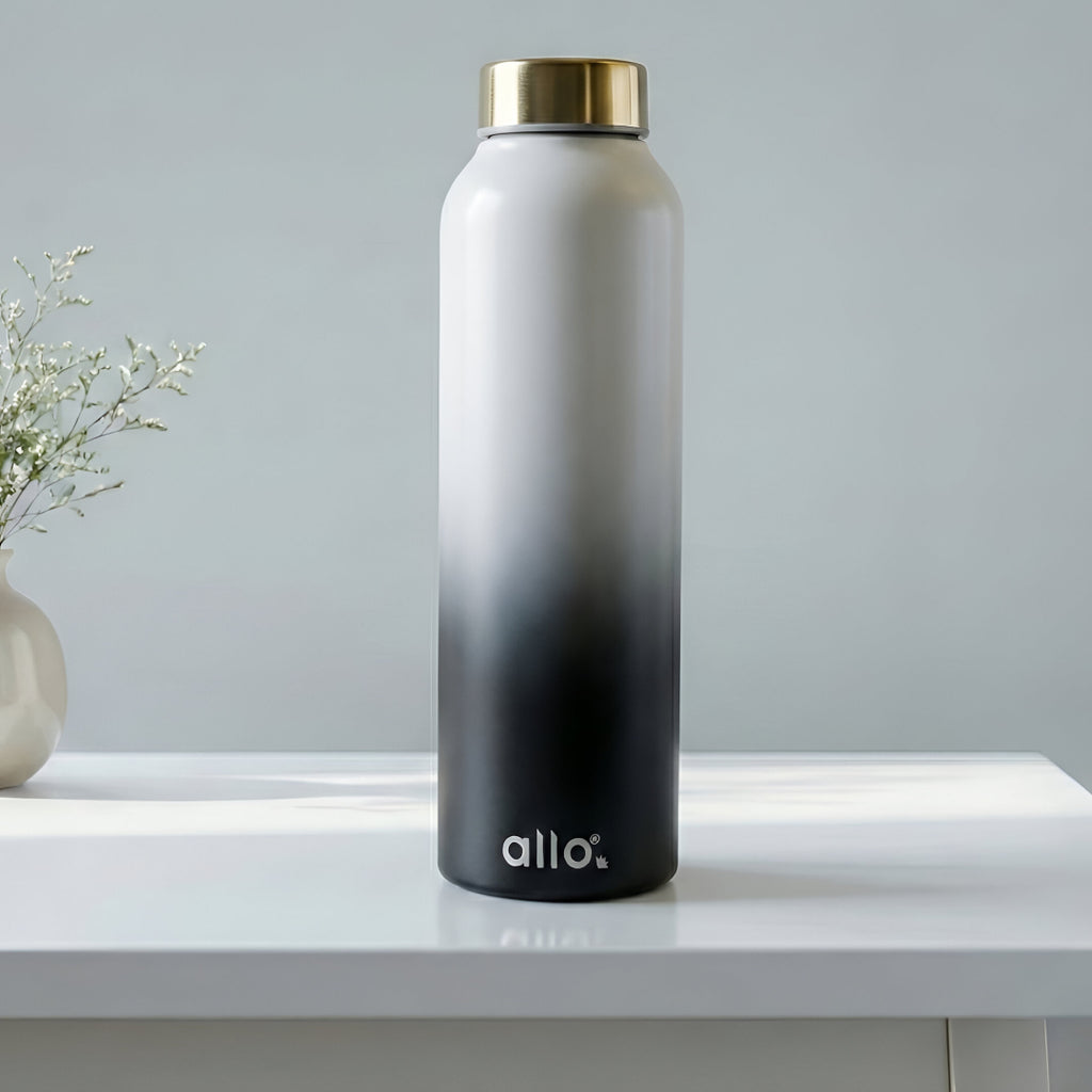 Allo Steel Water Bottles Stainless Steel Sipper Water Bottle for adults, kids 1 Litre Water Bottles for School, Office, Sports, Gym 1L Water Bottle for Men and women, White & Black 1000ml