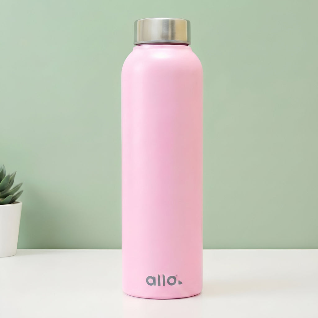 Allo Steel Water Bottles Stainless Steel Sipper Water Bottle for adults, kids 1 Litre Water Bottles for School, Office, Sports, Gym 1L Water Bottle for Men and women, Pink 1000ml