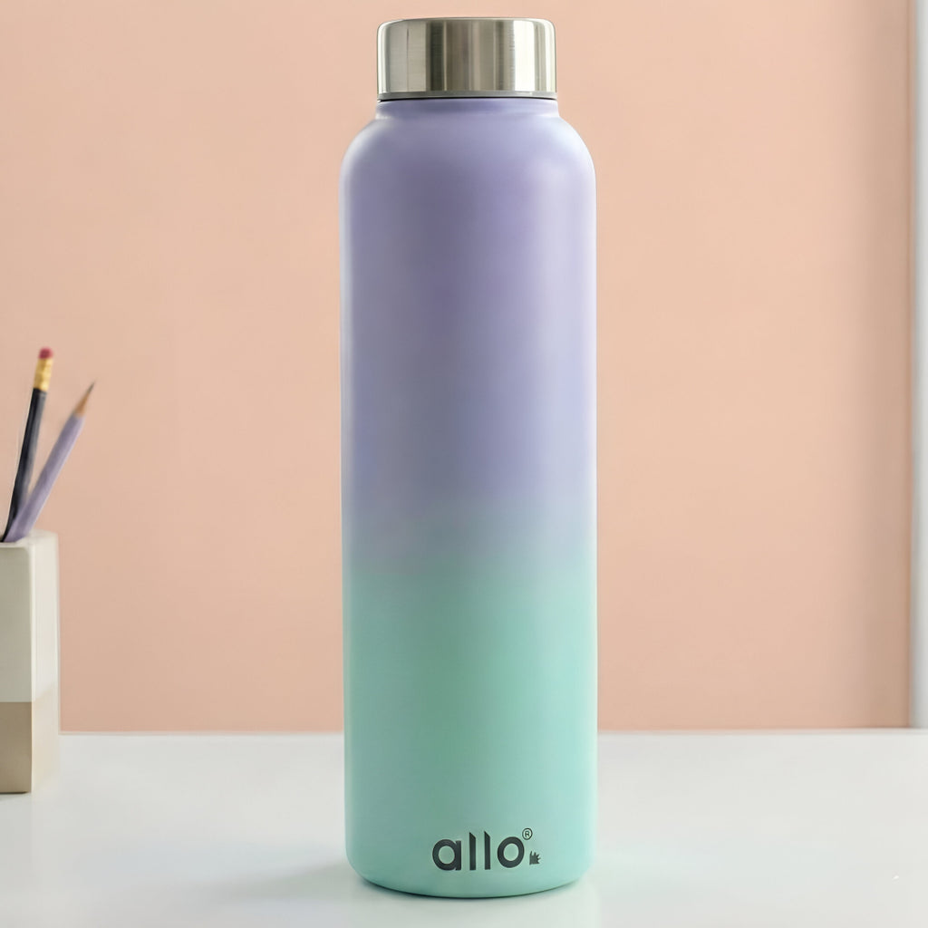 Allo Steel Water Bottles Stainless Steel Sipper Water Bottle for adults, kids 1 Litre Water Bottles for School, Office, Sports, Gym 1L Water Bottle for Men and women, Lavender & Baby Blue 1000ml