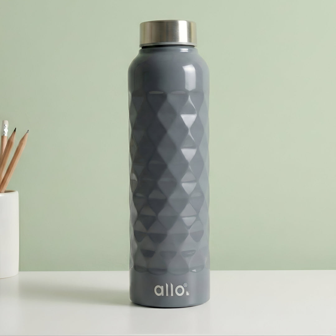 Allo Steel Water Bottles Stainless Steel Sipper Water Bottle for adults, kids 0.95 Litre Water Bottles for School, Office, Sports, Gym 950ML Water Bottle for Men and women, Dark Grey 950ml