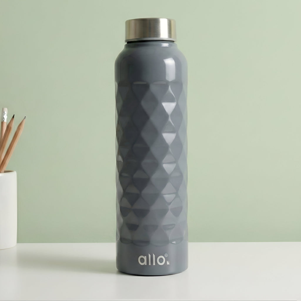 Allo Steel Water Bottles Stainless Steel Sipper Water Bottle for adults, kids 1 Litre Water Bottles for School, Office, Sports, Gym 1L Water Bottle for Men and women, Dark Grey 1000ml