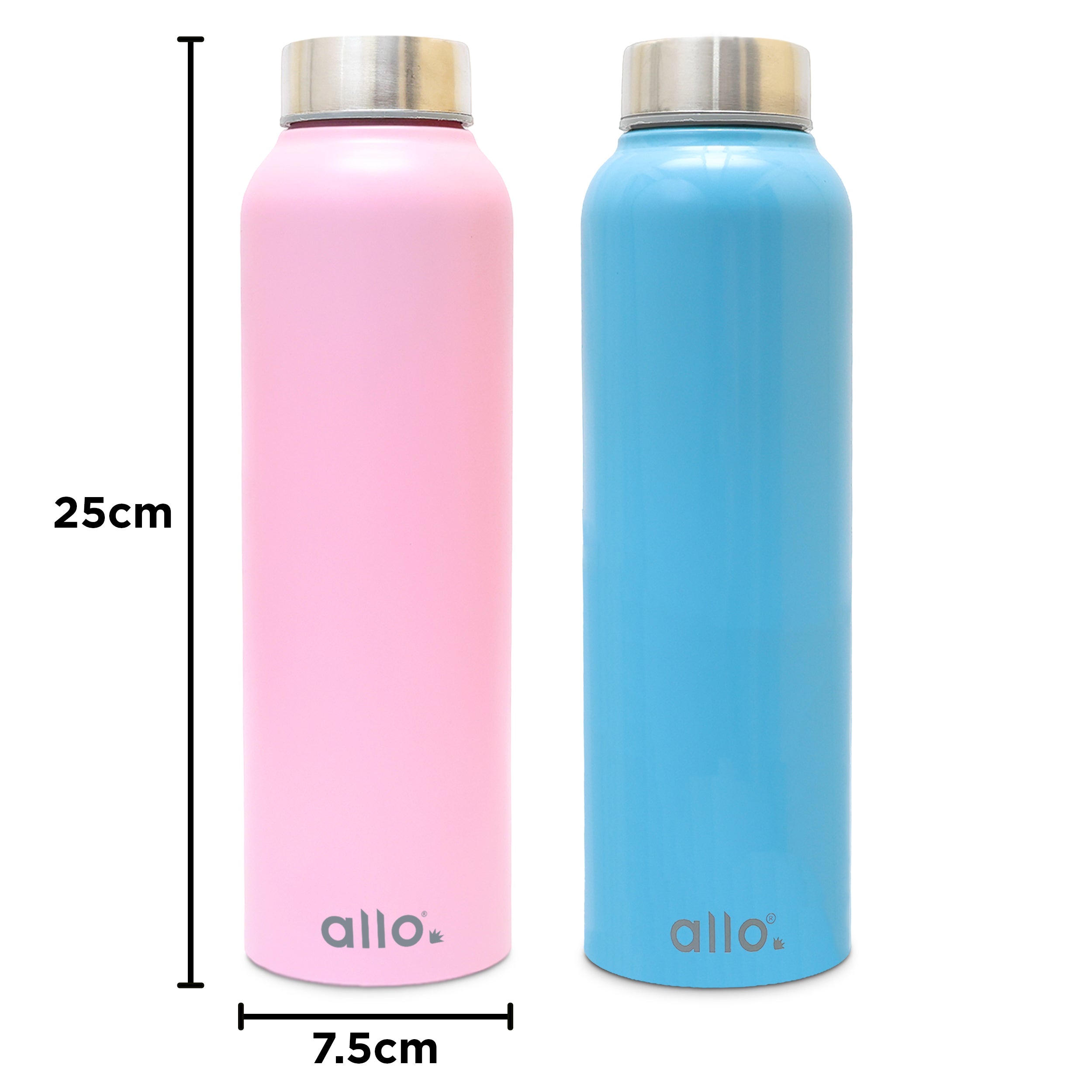 Allo Stainless Steel Water Bottle For Adults, Kids 0.95 Litre Water Bottles For School, Office, Sports, Gym 950ML Water Bottle For Men And Women, Pack Of 2| Leak Proof, Bpa Free, Pink & True Blue