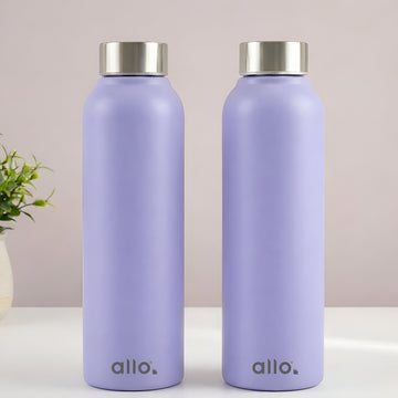 Allo Stainless Steel Water Bottle For Adults, Kids 0.95 Litre Water Bottles For School, Office, Sports, Gym 950ML Water Bottle For Men And Women, Pack Of 2 | Leak Proof & Bpa Free, Lavender Steel Cap