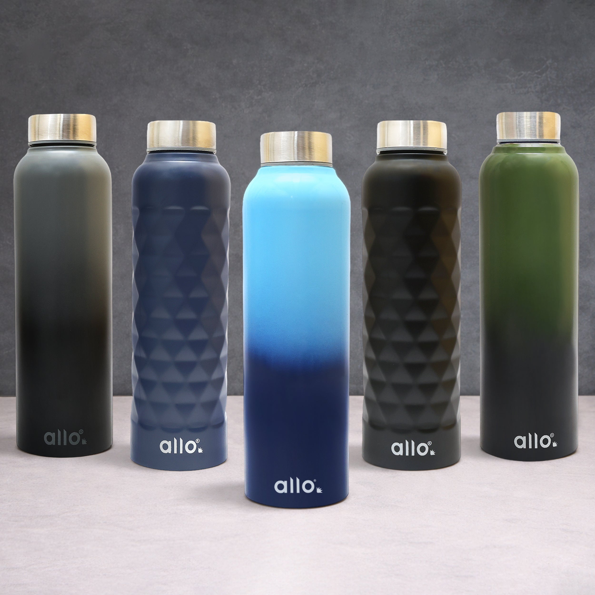 Allo Stainless Steel Water Bottle For Adults, Kids 0.95 Litre Water Bottles For School, Office, Sports, Gym 950ML Water Bottle For Men And Women, Pack Of 5 | Leak Proof & Bpa Free, Multicolour